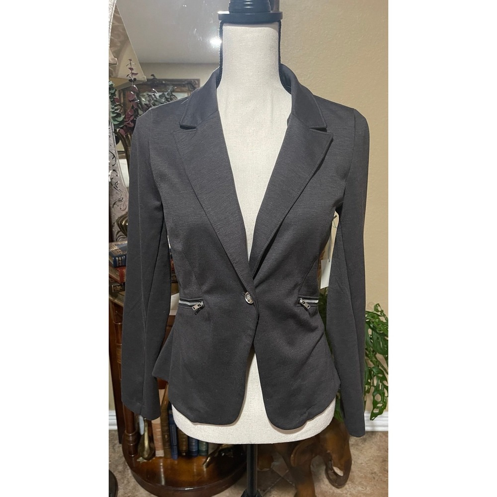 NWT Mosaic & Co women's long sleeve gray‎ one button blazer with pockets size M